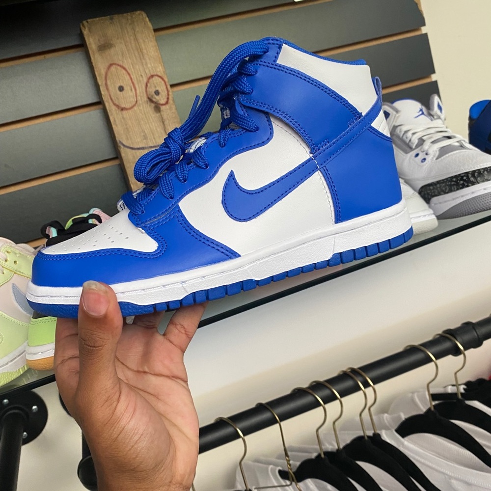Royal blue high top dunks